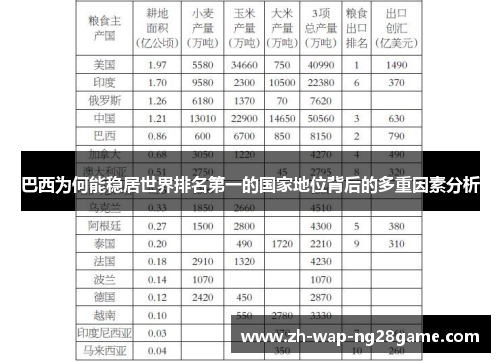 巴西为何能稳居世界排名第一的国家地位背后的多重因素分析