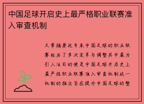 中国足球开启史上最严格职业联赛准入审查机制 中国足球开启史上最严格职业联赛准入审查机制